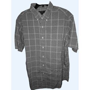 Cremieux Mens XL Black White Plaid Short Sleeve Button-Up Shirt Classic Fit